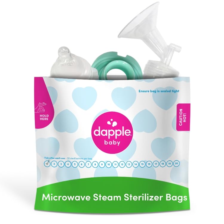 Dapple Baby Microwave Sterilizer Bags - Reusable Breast Pump & Bottle Sterilizer for Travel, Office & Home - 20 Uses per Bag, Pack of 8 (Ideal for Busy Moms & On-the-Go Sterilization)
