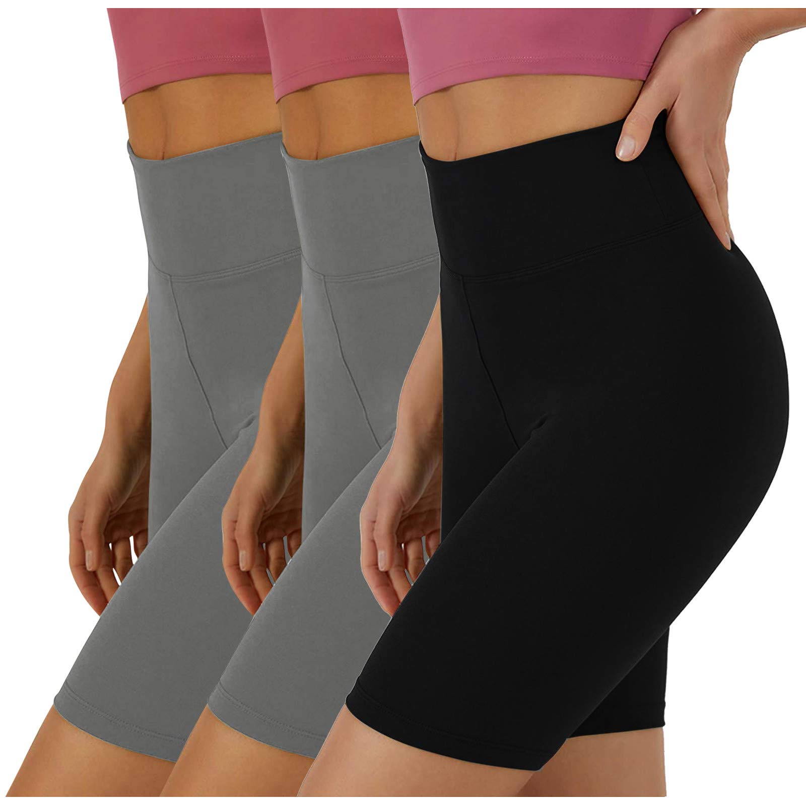 XOWRTE 3-Pack High Waist Yoga Shorts for Women - Breathable Athletic Running Shorts with Pockets - Perfect for Yoga, Gym Workouts & Outdoor Activities
