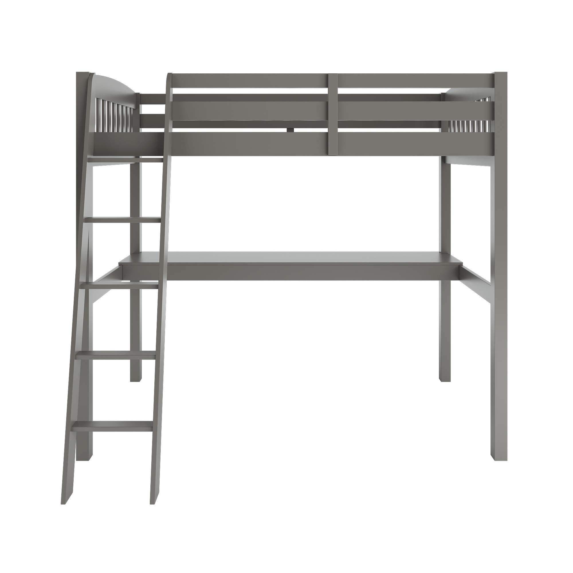 **Full Size Loft Bed with Desk & Safety Guardrail - Sturdy Wooden High Loft Bed for Kids, Teens & Adults - Slat Support & Angled Ladder - Space-Saving Bedroom Furniture for Small Rooms, Dorms & Apartments (Gray)**