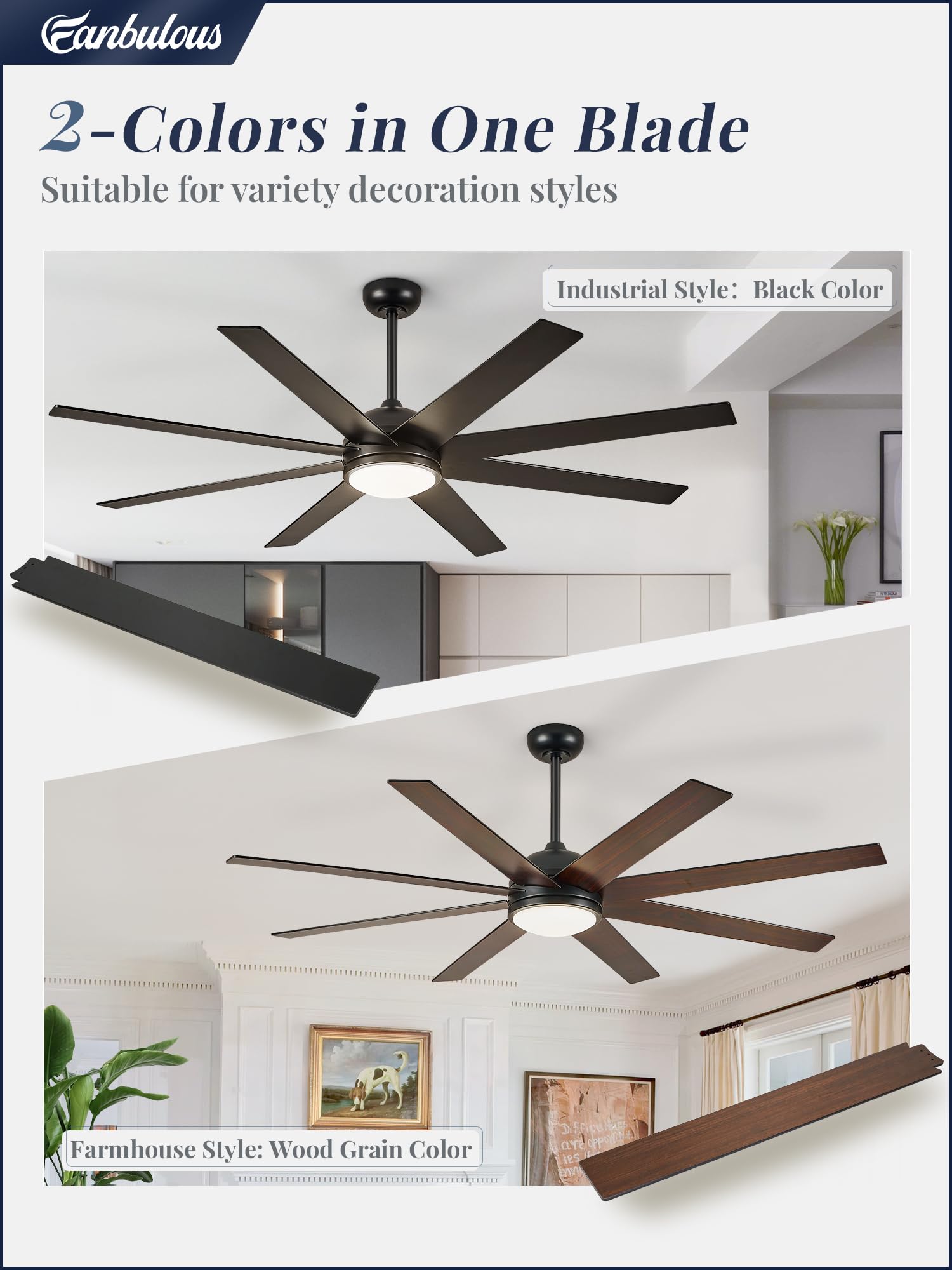 72 Inch Black Ceiling Fan with Lights and Remote - 6 Speed Quiet DC Motor, Reversible Blades, 3 CCT Lighting for Living Room, Bedroom & Outdoor Patio Use