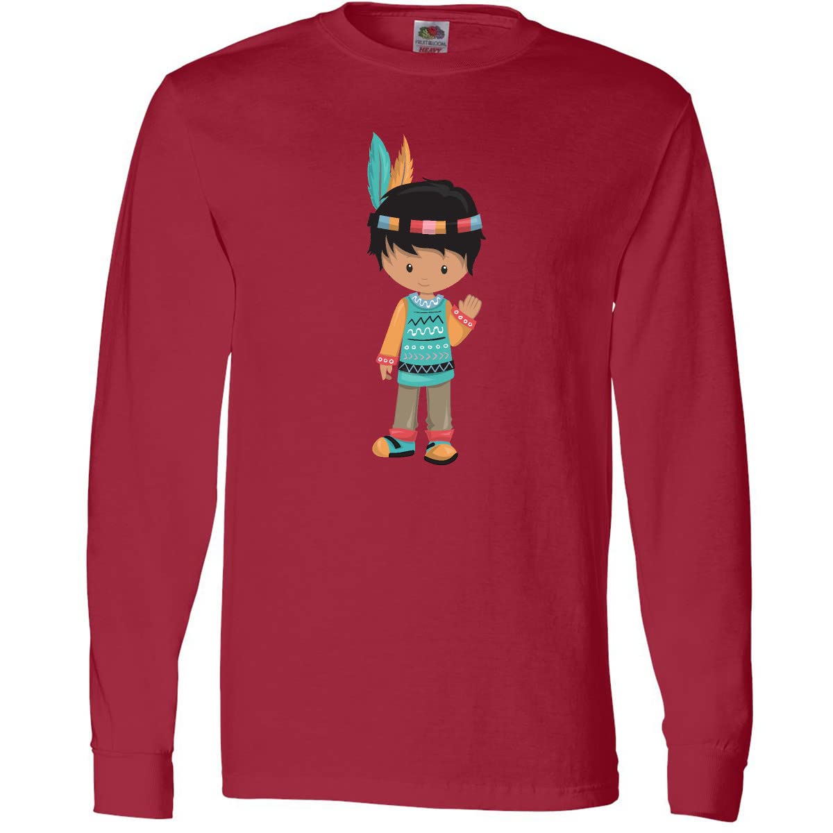 Inktastic Native American Boy Cute Long Sleeve T-Shirt for Kids - Soft Black Hair Design - Perfect for Cultural Events, School Days & Family Gatherings