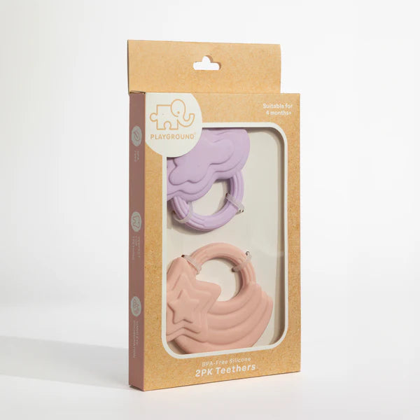 2 Pack Silicone Teether for Babies - Stars & Cloud Design - Safe & Soft Teething Toys for Infants - Perfect for Soothing Sore Gums at Home or On-the-Go