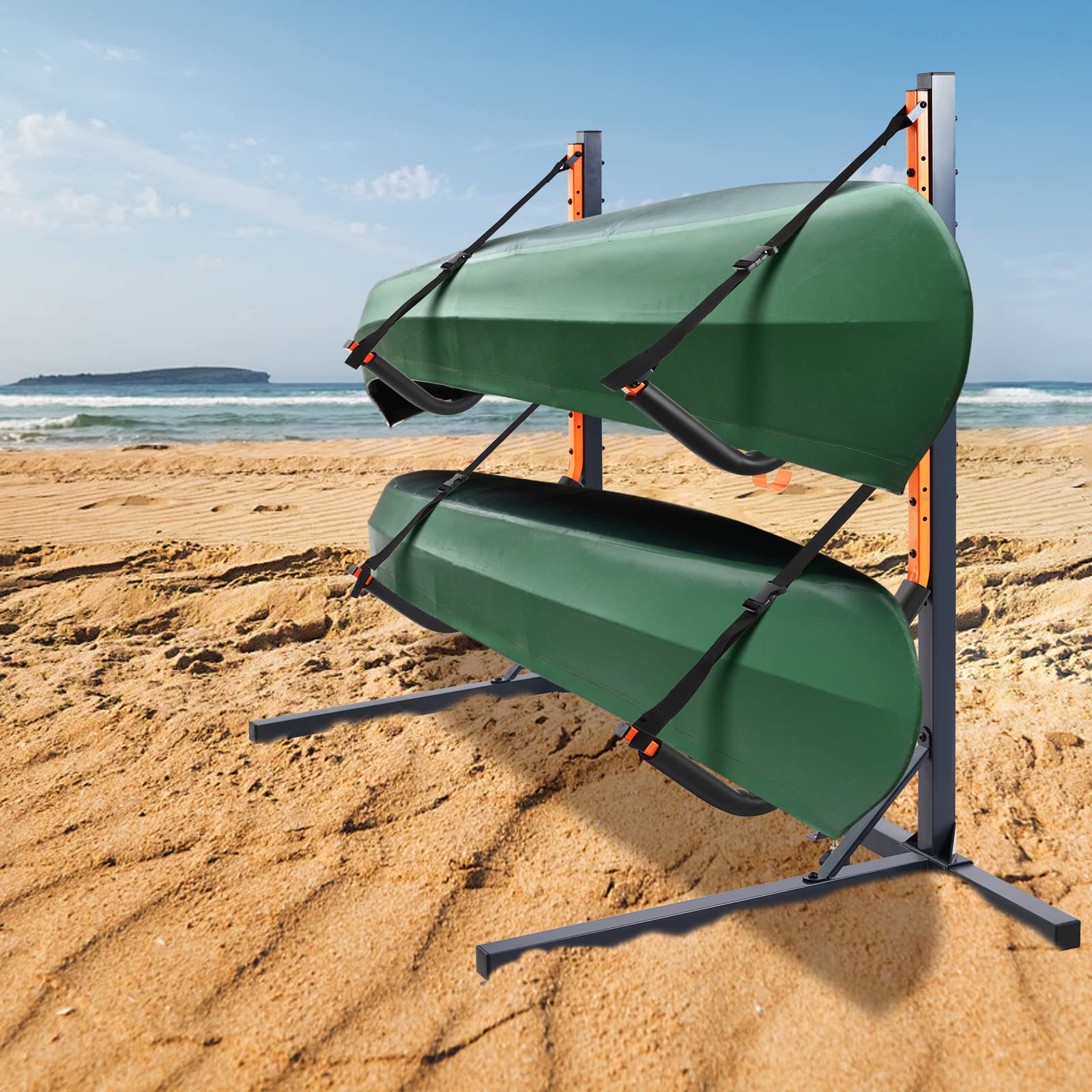 Heavy Duty Freestanding Kayak Storage Rack with Padded Arms & Adjustable Straps - Outdoor Kayak Stand for Canoe, Paddle Board, Bike, Life Raft - Perfect for Garage, Backyard, Dock & Beach Storage
