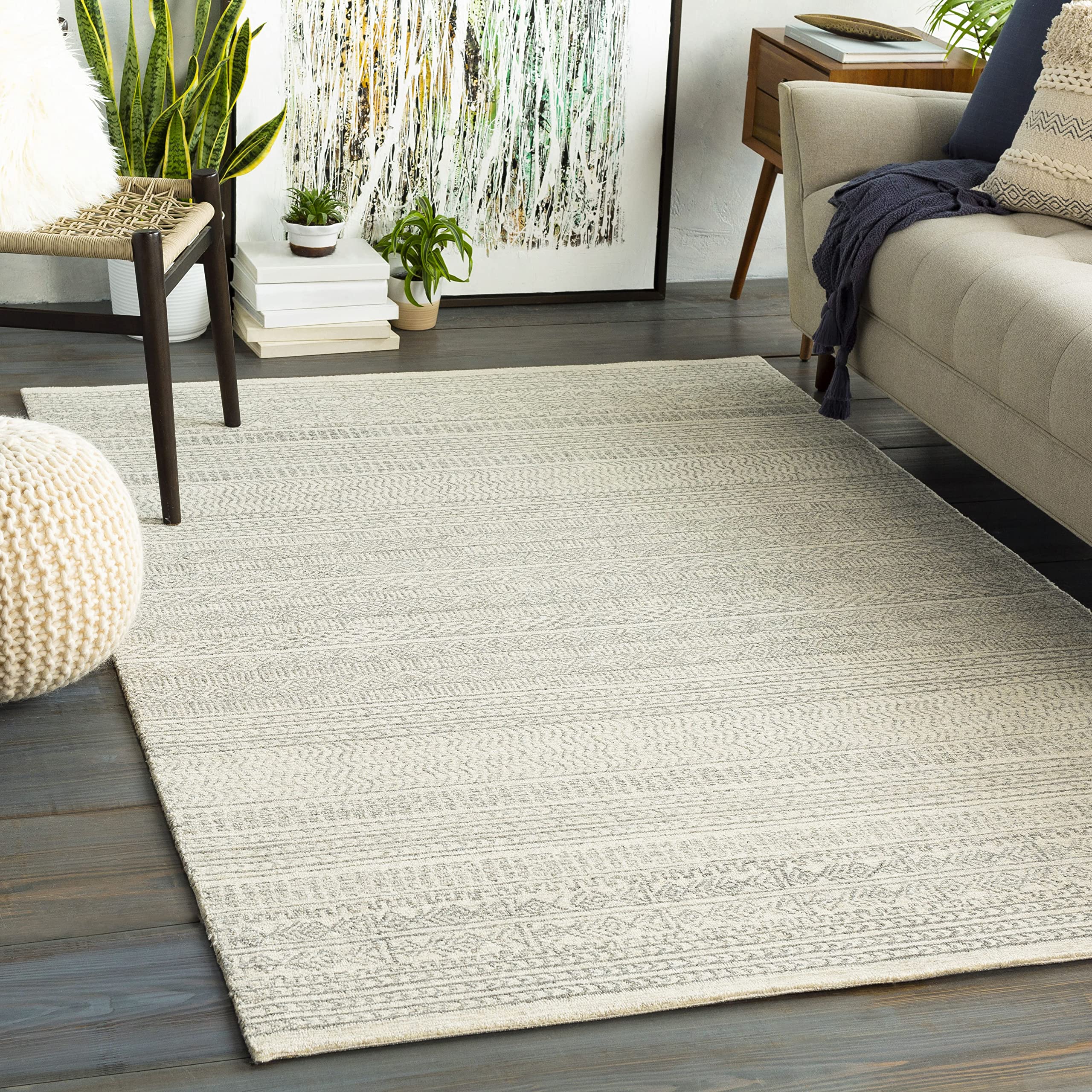 Premium 6x9 Wool Area Rug in Medium Gray & Beige Brown - Soft & Durable Mark&Day Melun Global Rug for Living Room, Bedroom, Kitchen - Perfect for Cozy Home Decor & High-Traffic Areas (6' x 9')