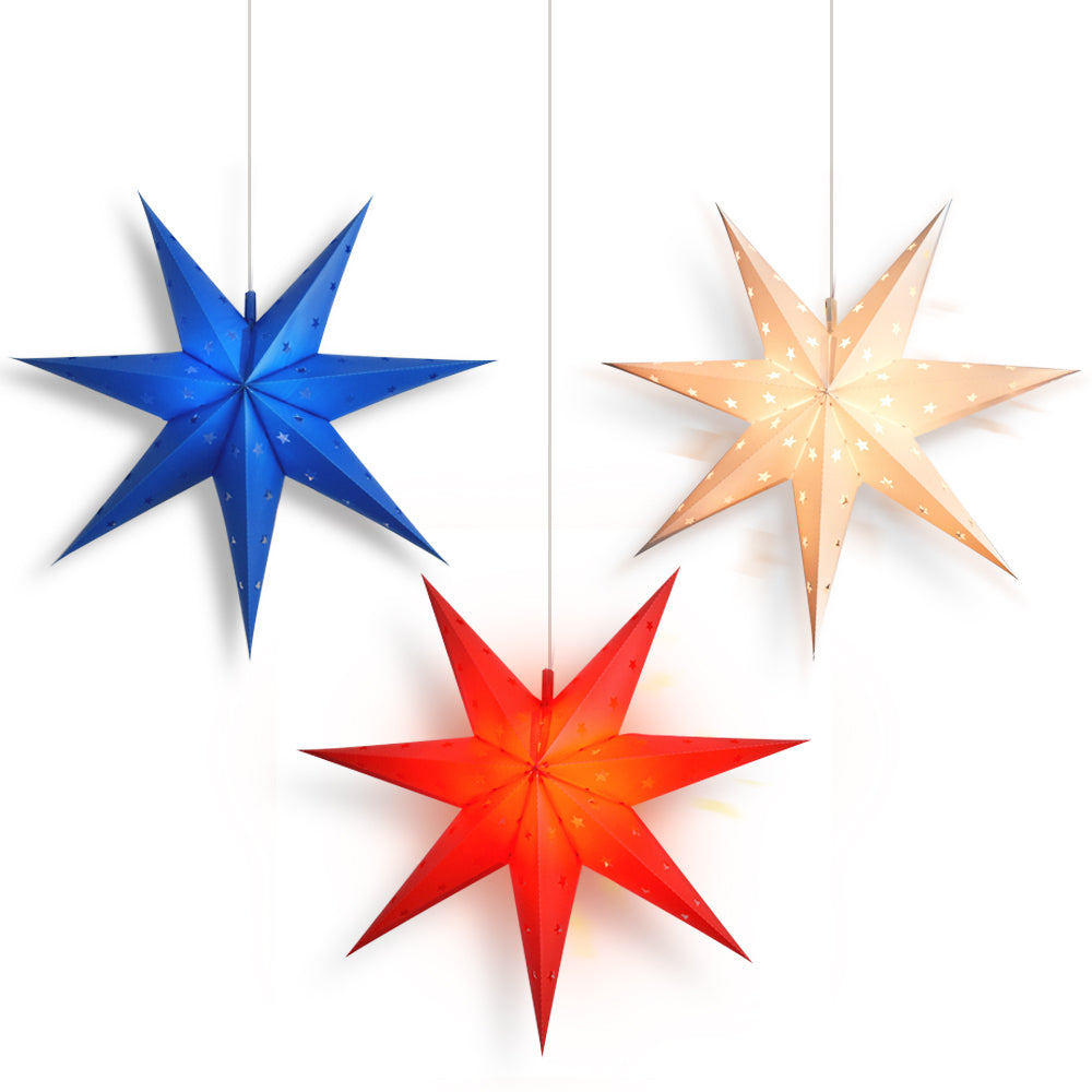 4th of July Patriotic Star Lanterns - 3 Pack Weatherproof Hanging Decorations (Red, White & Blue) - Perfect for Outdoor Parties, Backyard BBQs & Independence Day Celebrations