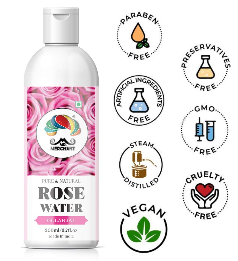Premium Rose Water (Gulab Jal) for Cooking - 100% Pure Natural Floral Essence for Biryani, Mughlai Dishes & Desserts (2 x 200ml Bottles) - Perfect for Middle Eastern & Indian Cuisine, Baking & Skincare