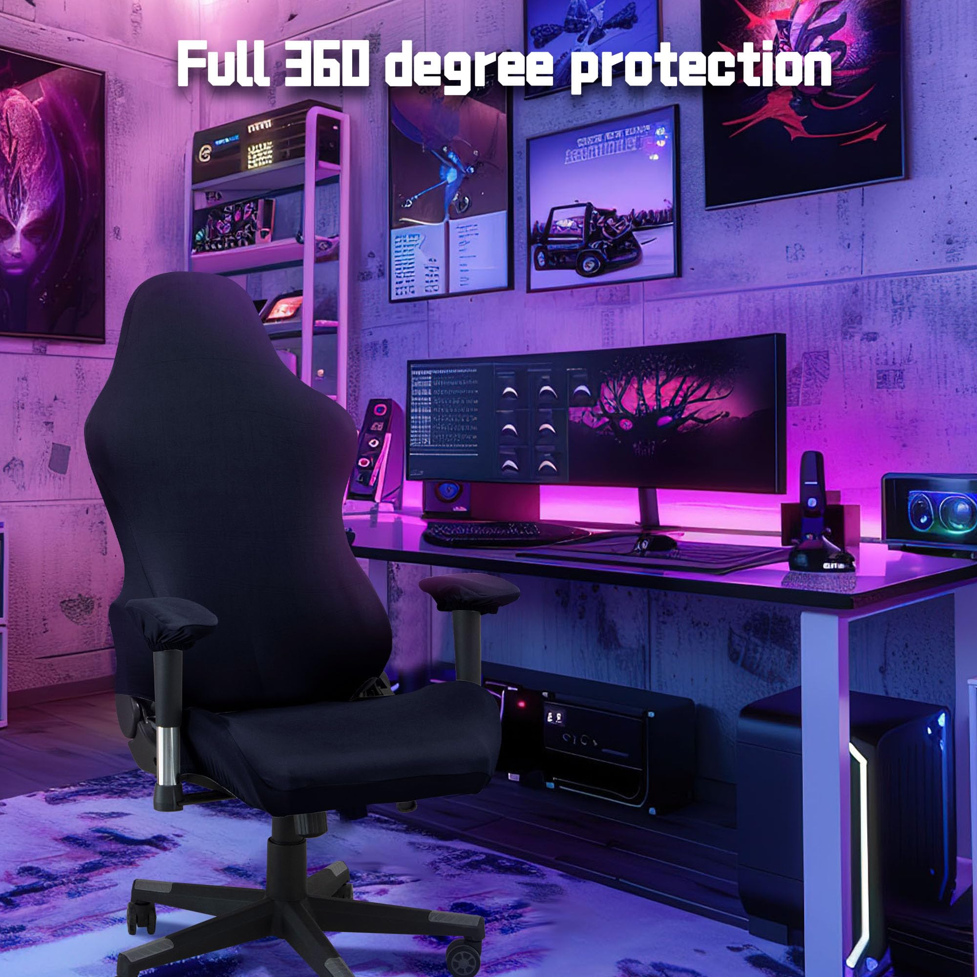 Stretchable Gaming Chair Cover - Anti-Scratch for Office & Racing Chairs (Navy Blue) - Perfect for Gamers & Pet Owners