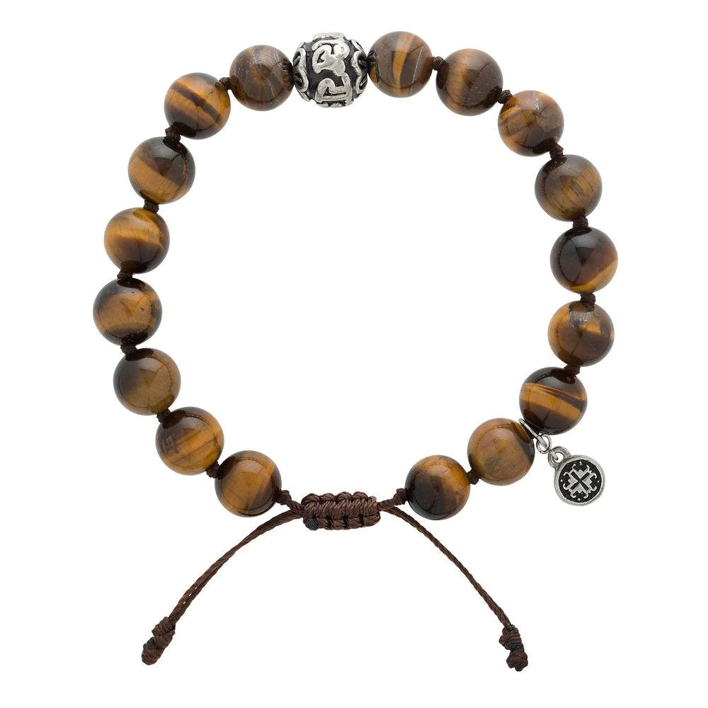 Mala + Mantra Tiger's Eye Men's Bracelet - Natural Stone Beaded Spiritual Jewelry for Meditation, Yoga & Positive Energy - Perfect Gift for Men