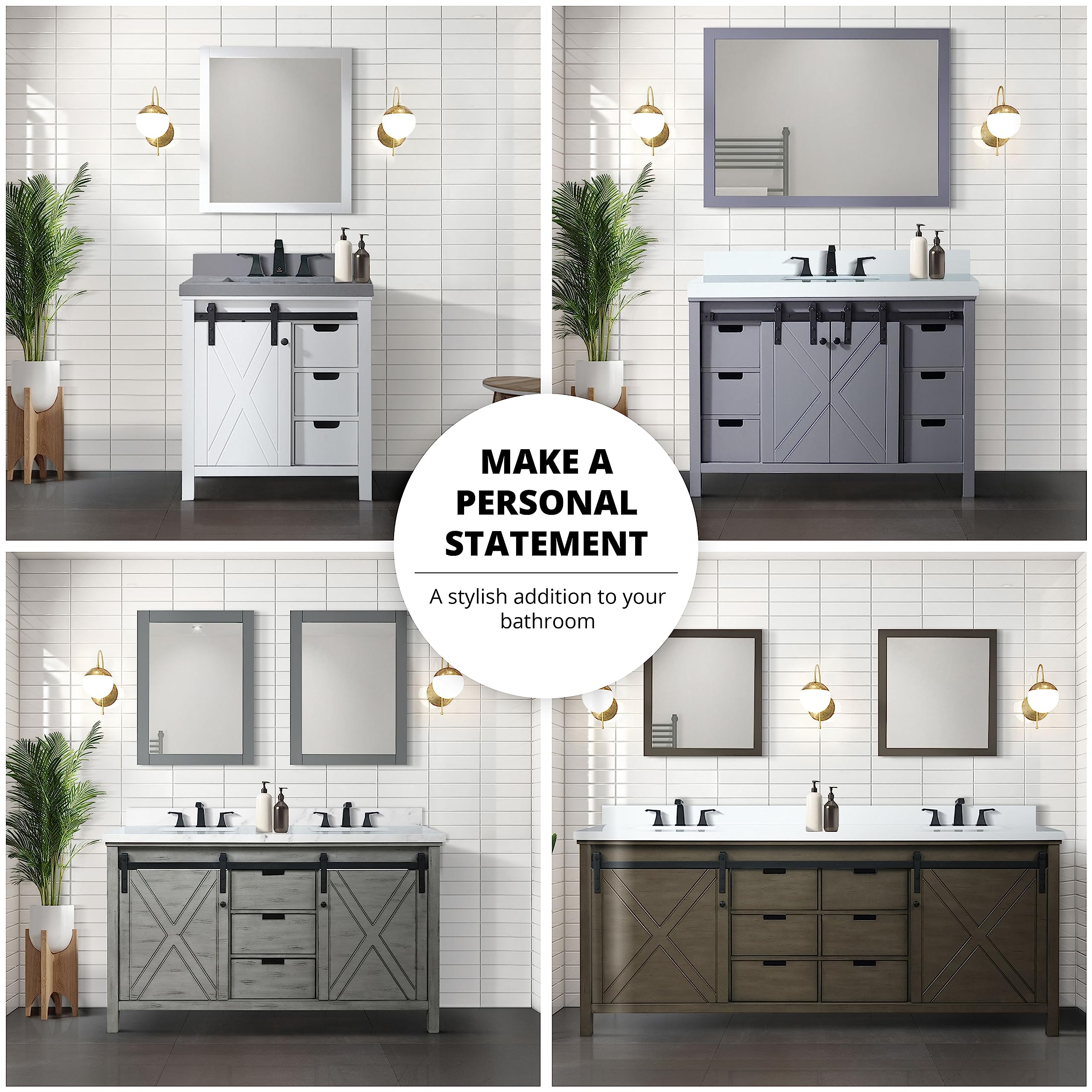 Ketchum 60-Inch White Double Bathroom Vanity with Grey Quartz Countertop & 24-Inch Mirrors - Modern Bathroom Furniture for Master Bath or Guest Bath Renovation