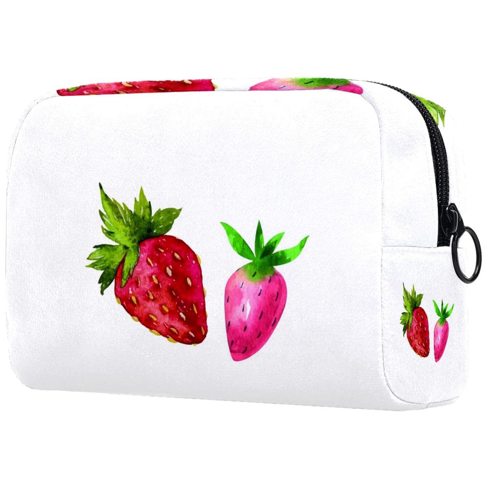 Strawberry Watercolor White Cosmetic Bag for Women - Large Travel Toiletry Organizer | Perfect for Makeup Storage, Travel Essentials & Gift Ideas