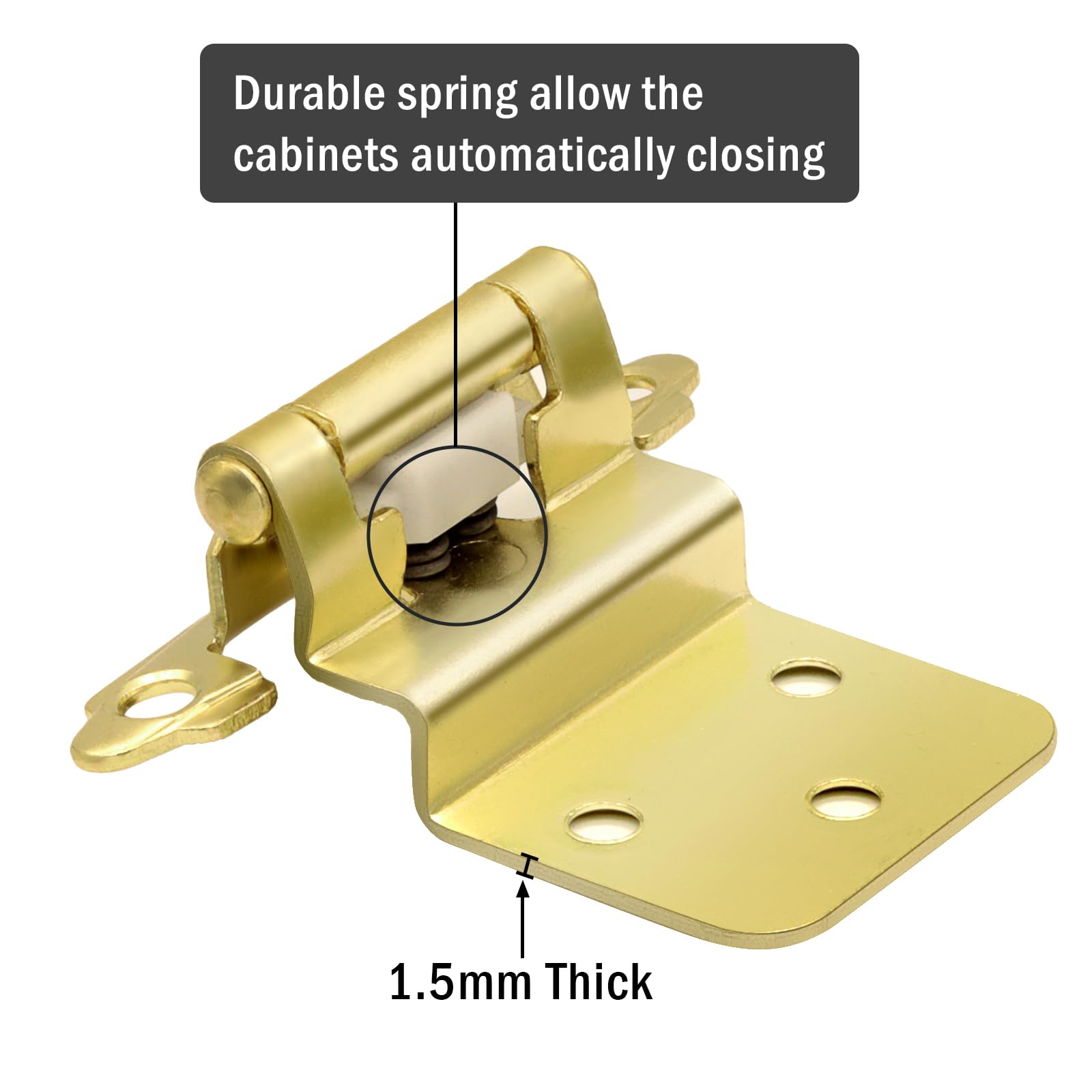 Premium Brass Gold Cabinet Hinges - 6 Pack (3 Pairs) 3/8