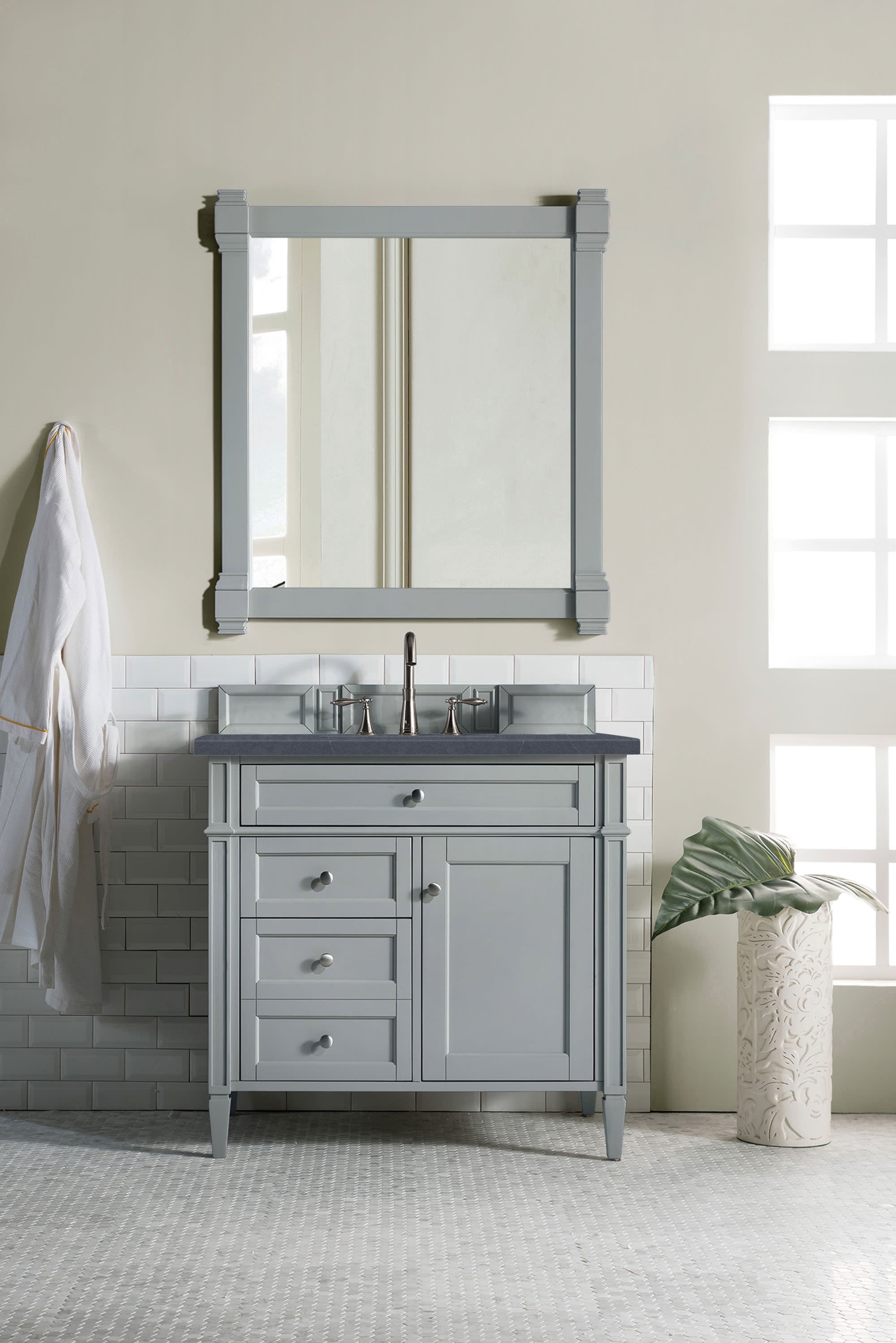 Brittany 36-Inch Modern Gray Bathroom Vanity with 3CM Charcoal Soapstone Quartz Countertop - Perfect for Small Space Bathrooms & Contemporary Home Decor