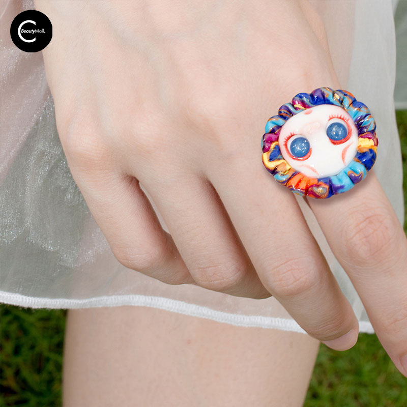 QUANDO Starry Sky Pig Series - Handmade Polymer Clay & Sterling Silver Adjustable Ring for Women | Boho Chic Jewelry Gift for Birthday, Anniversary & Everyday Wear
