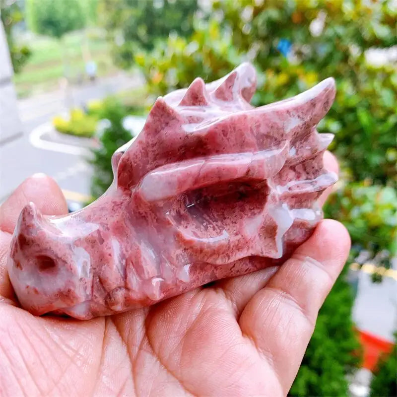 Natural Agate Dragon Skull Carving - Handcrafted Crystal Home Decor, Spiritual Healing Stone, Wiccan Altar Gift (1PC) - Perfect for Meditation, Feng Shui & Gothic Interior Design
