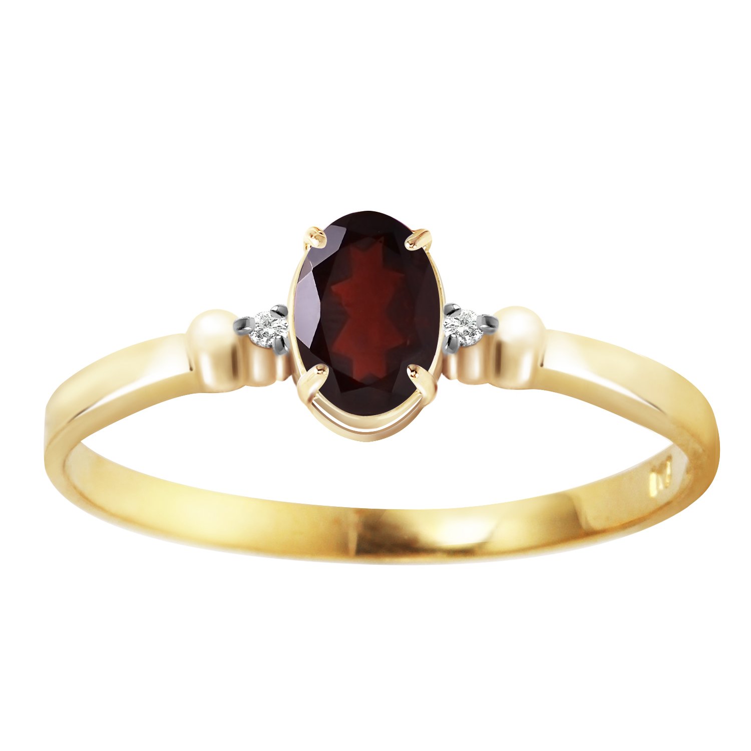 14K Solid Gold Ring with Natural Diamonds & Oval Garnet - Elegant Jewelry for Women, Perfect for Weddings, Anniversaries and Special Occasions