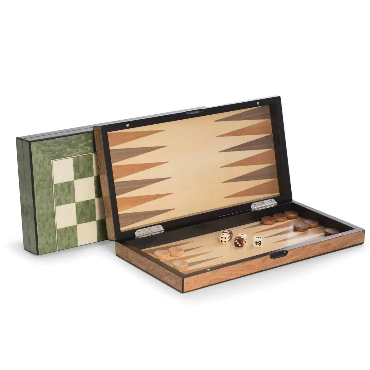 Premium Green Lacquer Backgammon and Chess Set - 2 in 1 Classic Board Games for Adults & Families | Perfect for Game Nights, Travel, and Home Decor