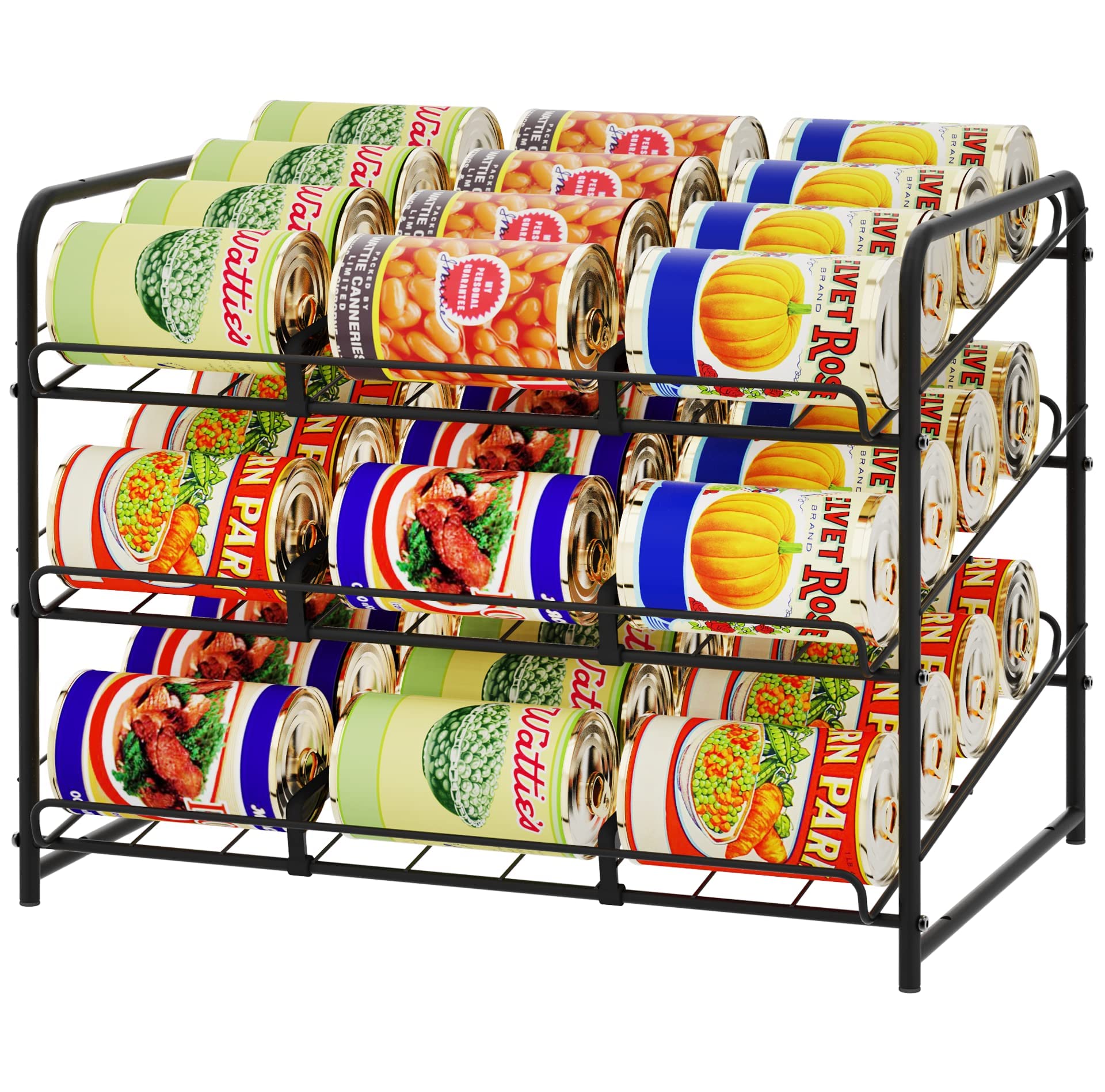 Stackable Can Rack Organizer for Kitchen & Pantry - Holds 36 Cans, Space-Saving Black Can Storage Dispenser | Perfect for Soda, Beer & Food Can Organization in Cabinets