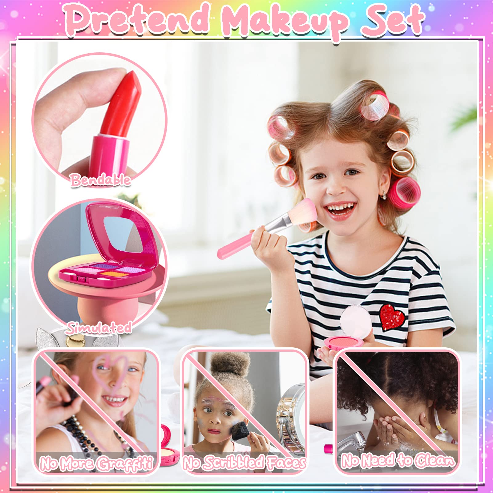 STAY GENT Pretend Makeup Set for Girls Ages 3-8 | 20-Piece Kids Makeup Toy with Unicorn Vanity Case | Perfect Birthday & Christmas Gift for Girls | Role Play & Dress-Up Fun