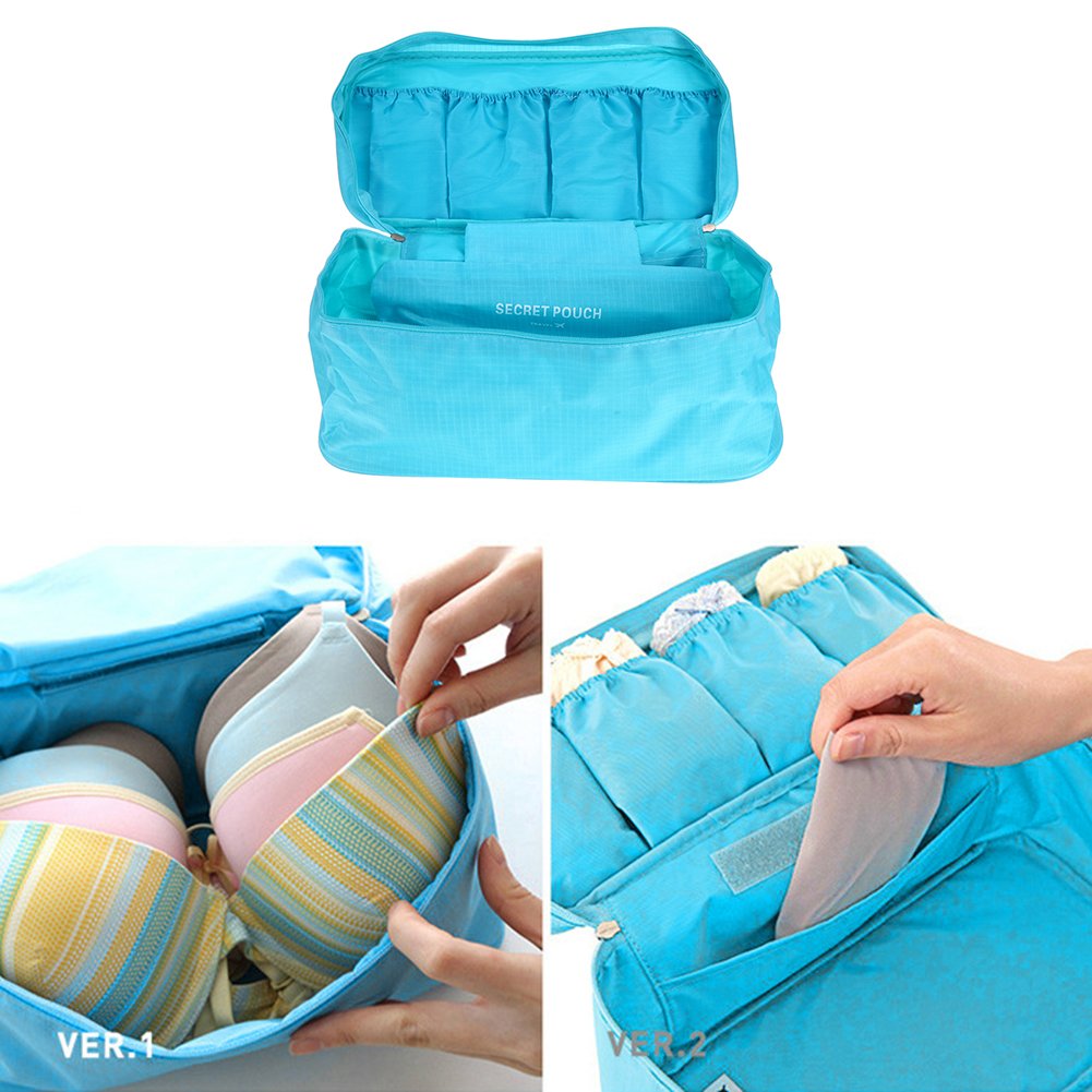 Waterproof Travel Bra & Underwear Organizer Bag - Portable Lingerie Storage Case for Women - Washable Toiletry Organizer (Blue) - Perfect for Vacation, Gym & Business Trips