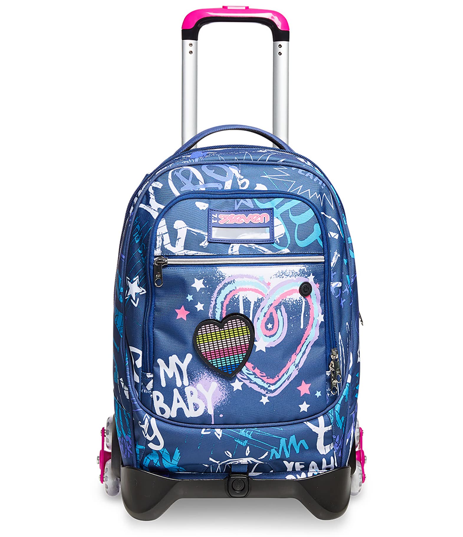 3-Wheel LED School Trolley Backpack - Detachable & Stylish for Girls - Twilight Blue