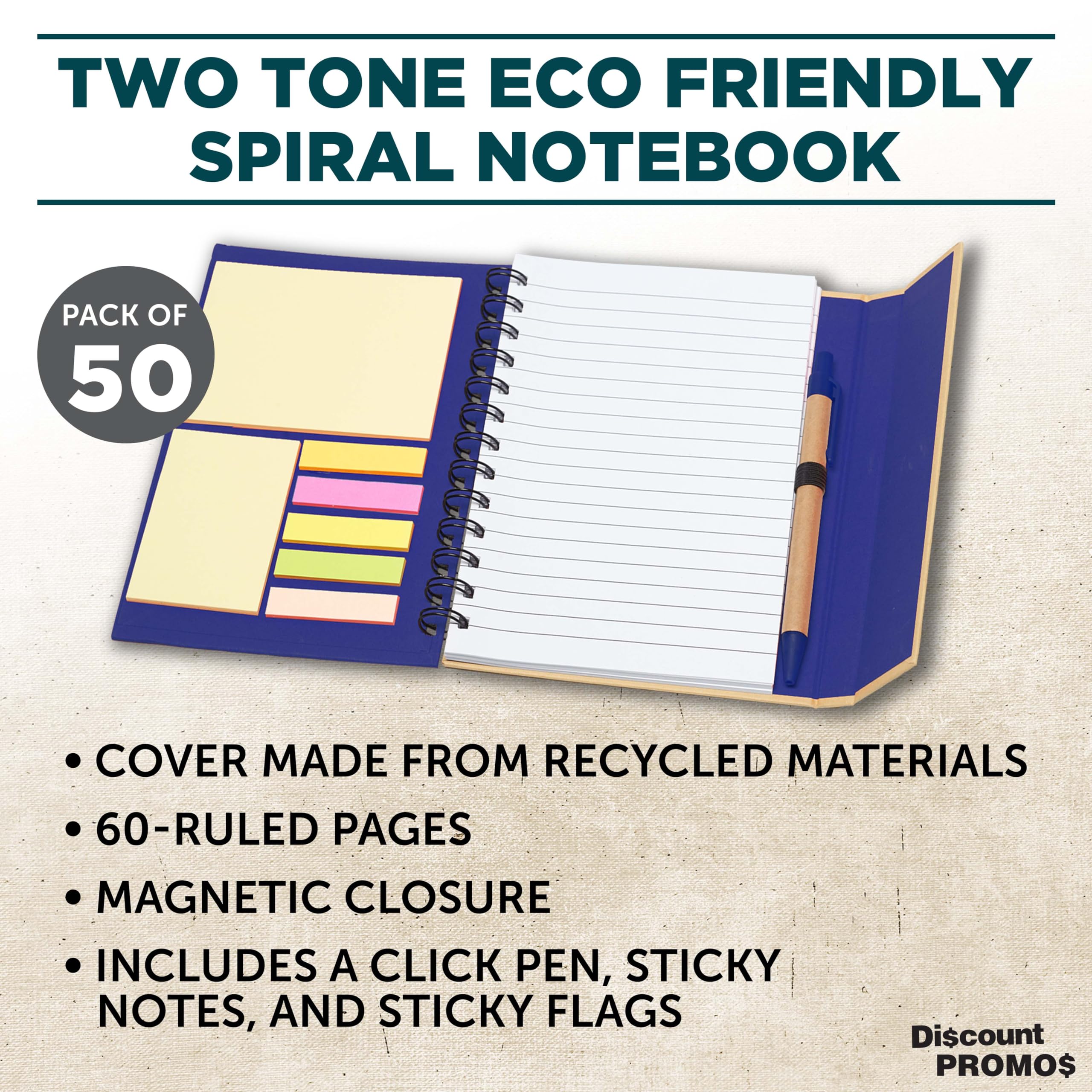 Custom Eco-Friendly Spiral Notebooks with Pens - Set of 50 Personalized Bulk Pack for School, Office & Home - Blue | Ideal for Students, Professionals & Gifts
