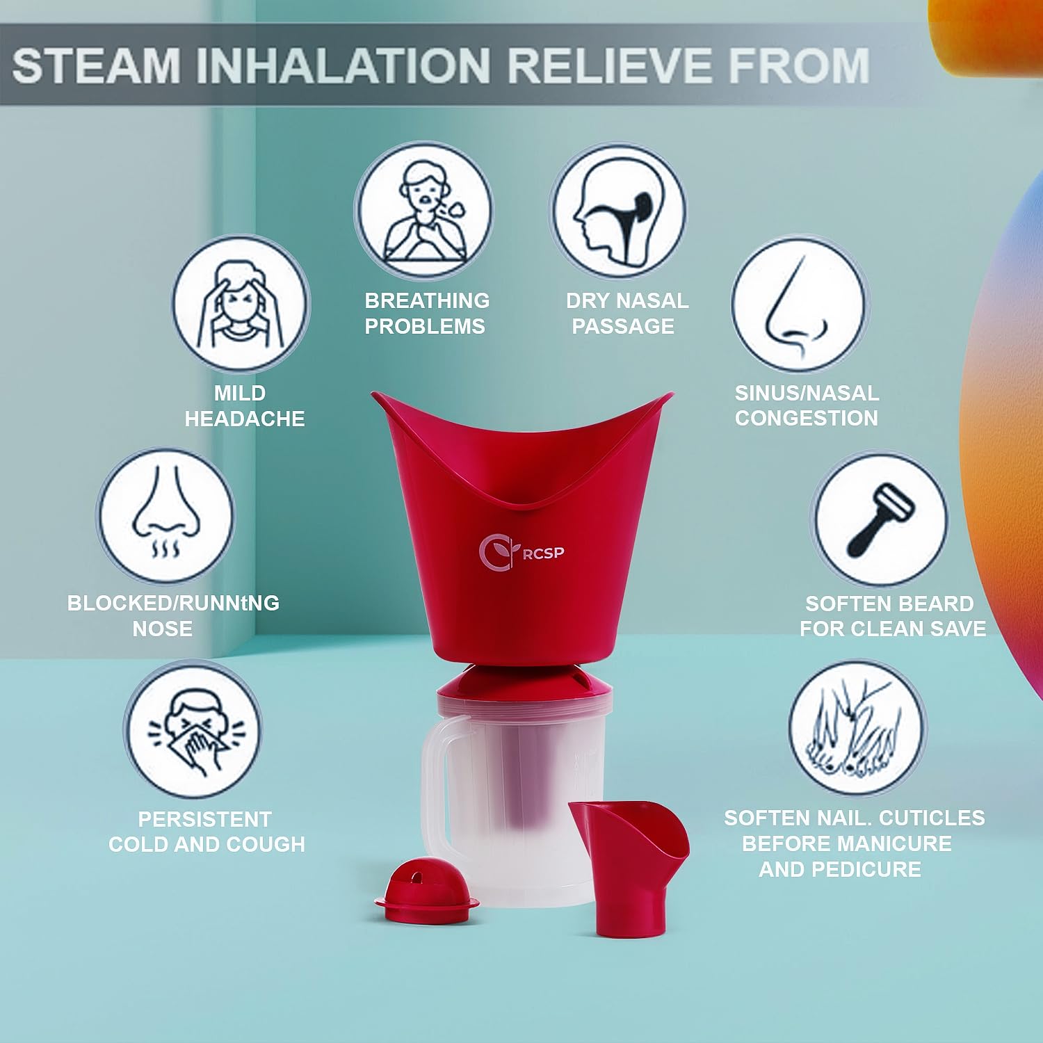 RCSP 3-in-1 Steam Vaporizer for Kids & Adults - Portable Facial Steamer, Nasal Inhaler & Cough Relief Device (Pink) - Perfect for Cold, Allergy & Skincare at Home or Travel