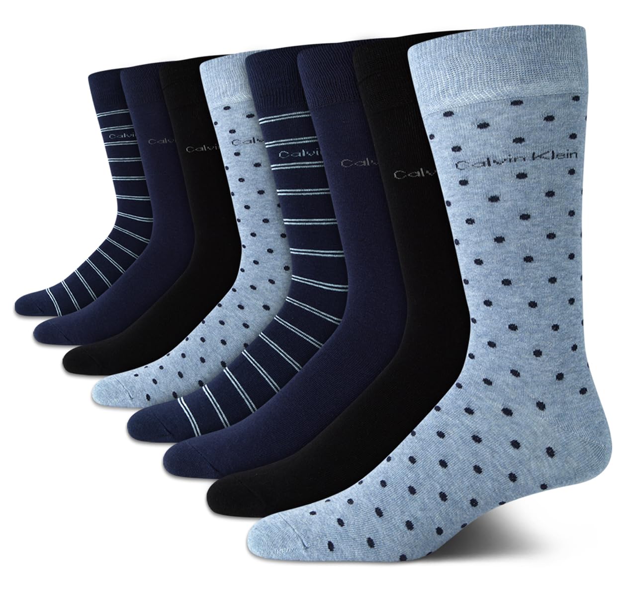 Calvin Klein Men's Crew Socks 8-Pack - Soft Cotton Blend Performance Dress Socks for Men (Size 7-12) - Breathable Athletic & Casual Socks for Work, Gym & Everyday Wear
