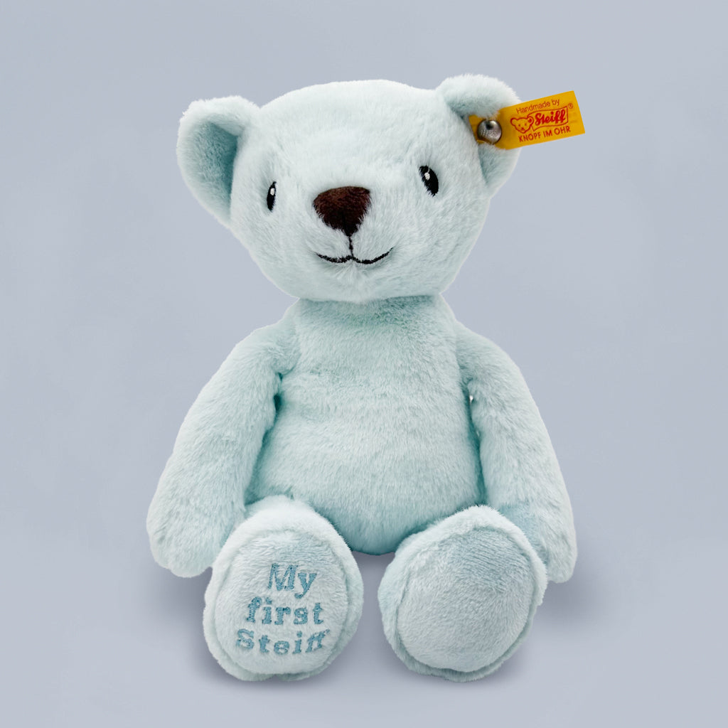 Steiff My First Teddy Bear - Soft Blue Plush Stuffed Animal for Babies & Kids | Perfect for Nursery Decor, Baby Shower Gifts & Cuddling
