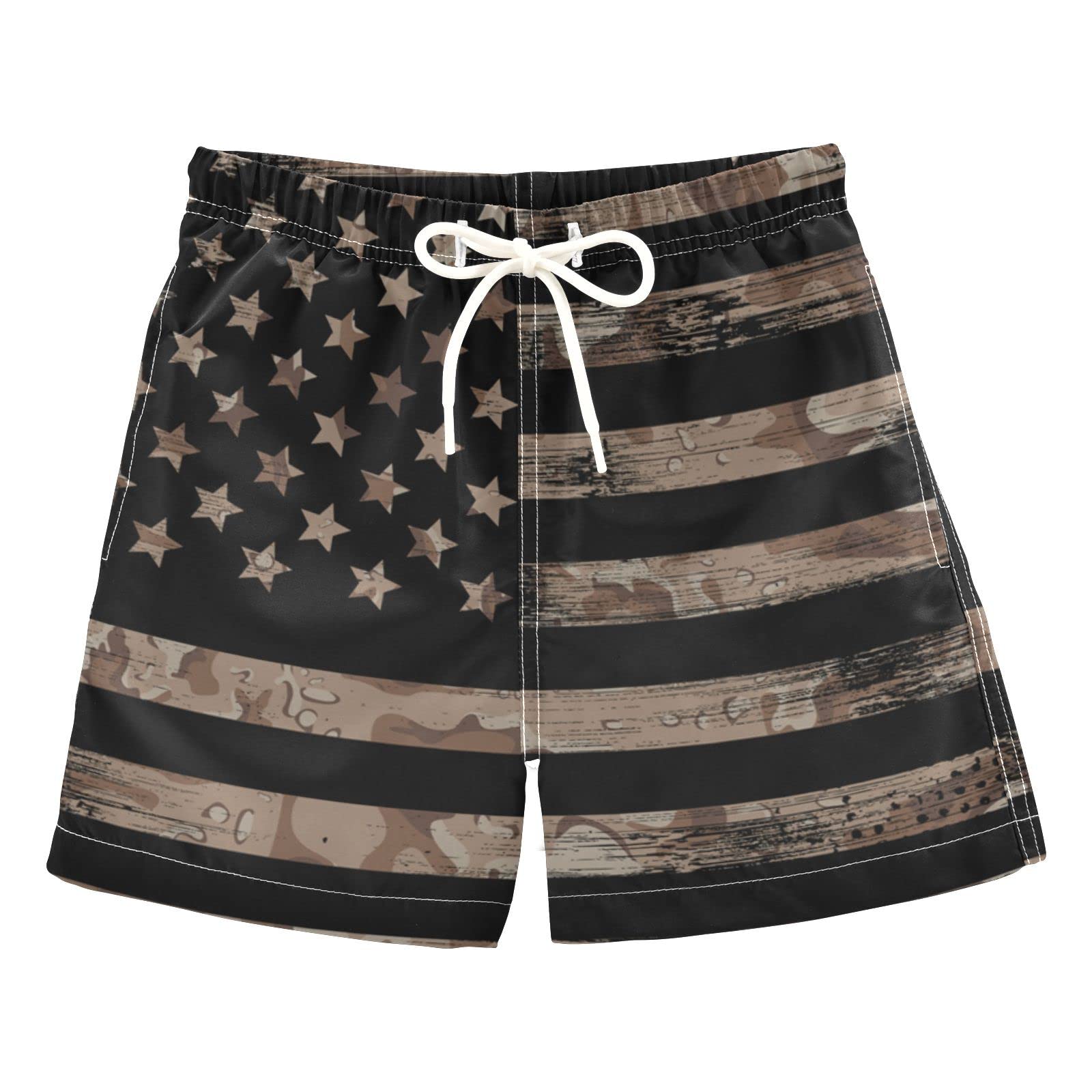 Senya Boys Swim Trunks - USA Flag & Desert Camo Beach Board Shorts for Kids & Toddlers | Quick-Dry Swimwear for Pool, Beach & Summer Activities
