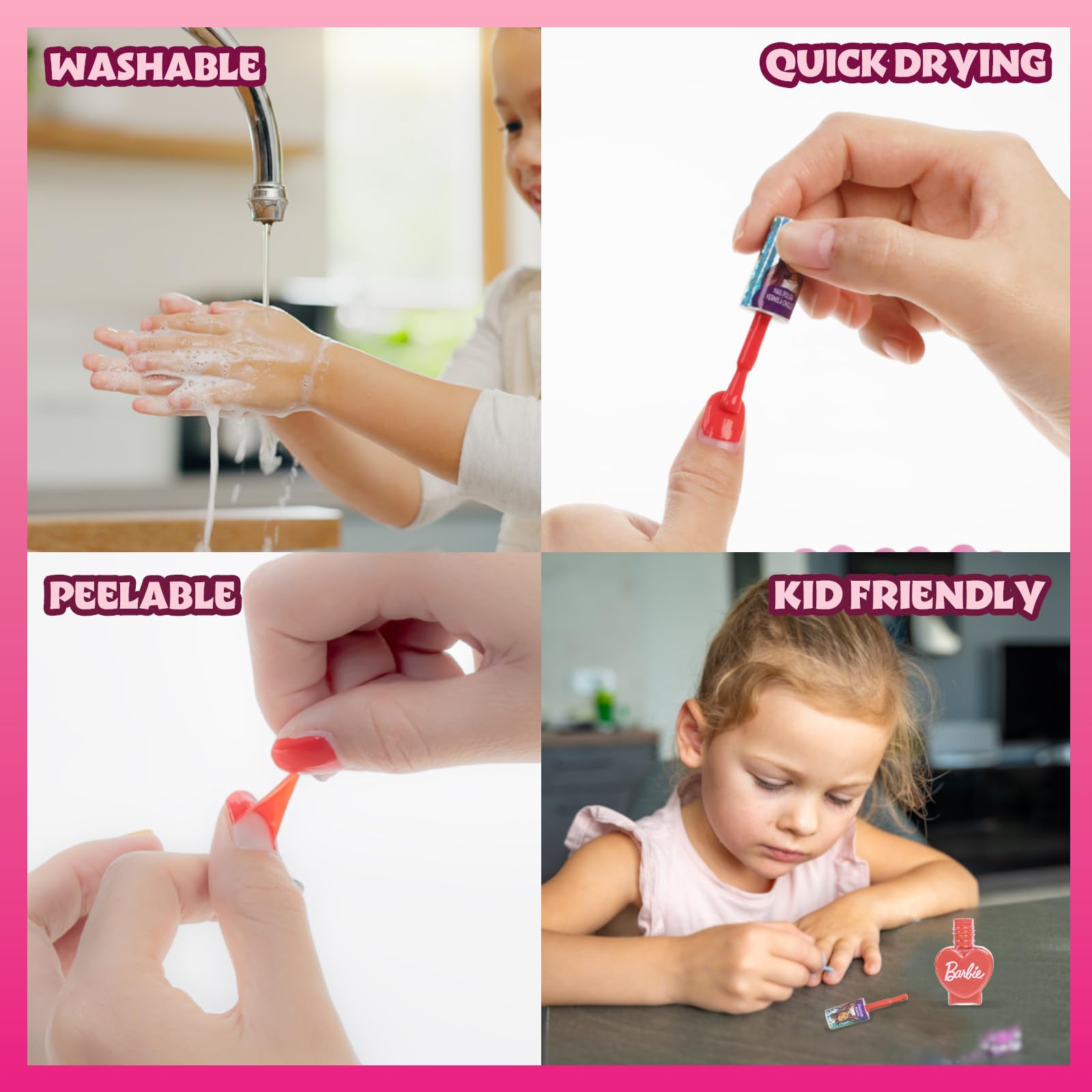 Barbie Movie 18-Piece Kids Water-Based Nail Polish Kit with Nail Gems Wheel & Nail File - Non-Toxic Nail Art Set for Girls, Perfect for Birthday Parties, Sleepovers, Spa Days & Pretend Play - Townley Girl Makeup Activity Set