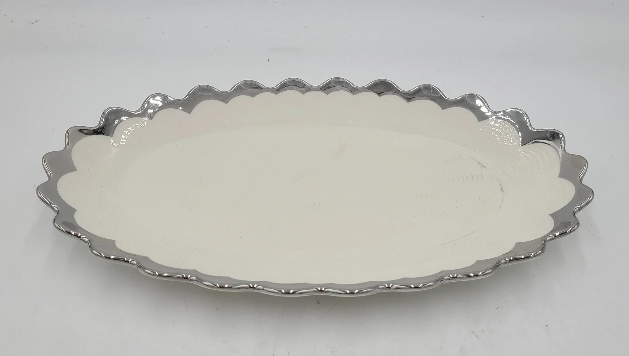 14x8.5 Inch Silver Rim Oval Serving Platter - Bulk 24 Piece Set for Catering, Buffets & Party Serving - Elegant Dinnerware for Weddings, Holidays & Special Events