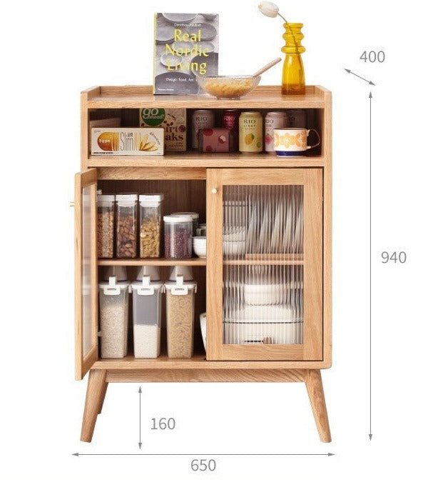 Oak Solid Wood Sideboard with Sliding Doors - Rustic Farmhouse Buffet Cabinet for Dining Room Storage & Living Room Decor