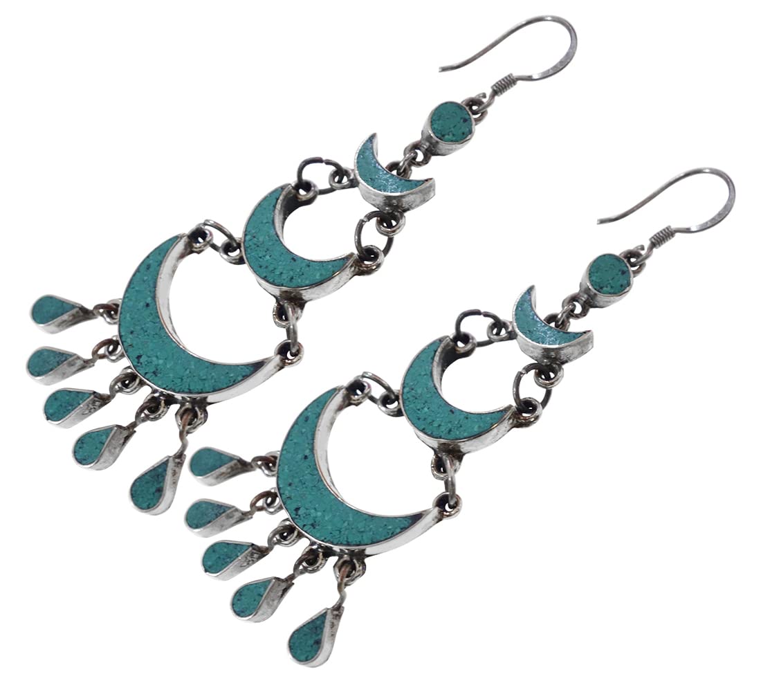 Handmade Drop Dangle Earrings for Women - Boho Gemstone Inlay Jewelry - Silver Plated Fashion Earrings - Perfect Gift for Birthday, Wedding & Party Accessories