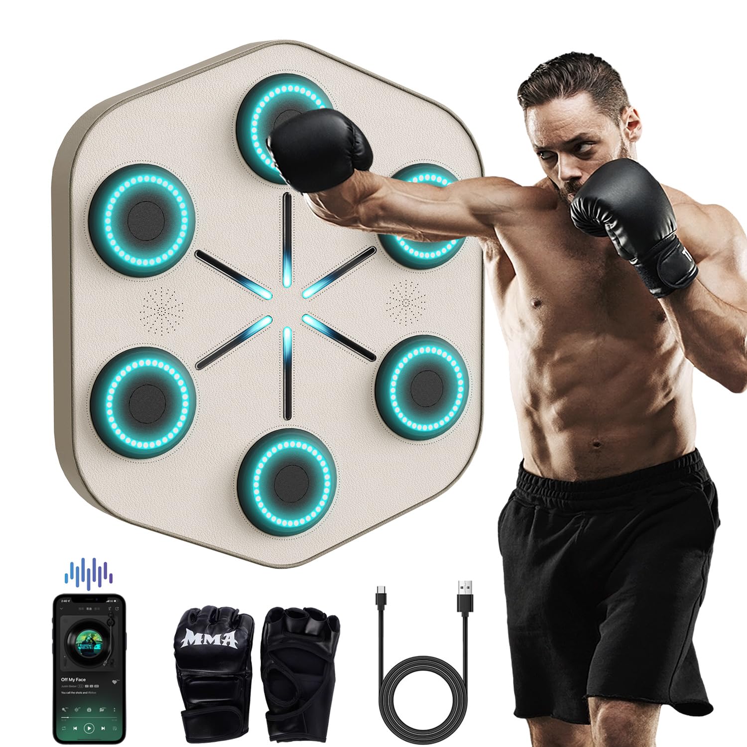Smart Music Boxing Machine with App - Interactive Punching Bag with Rhythm-Syncing LED Lights & Bluetooth Connectivity | Wall-Mounted Fitness Equipment for Home Gym, Boxing Training & Stress Relief