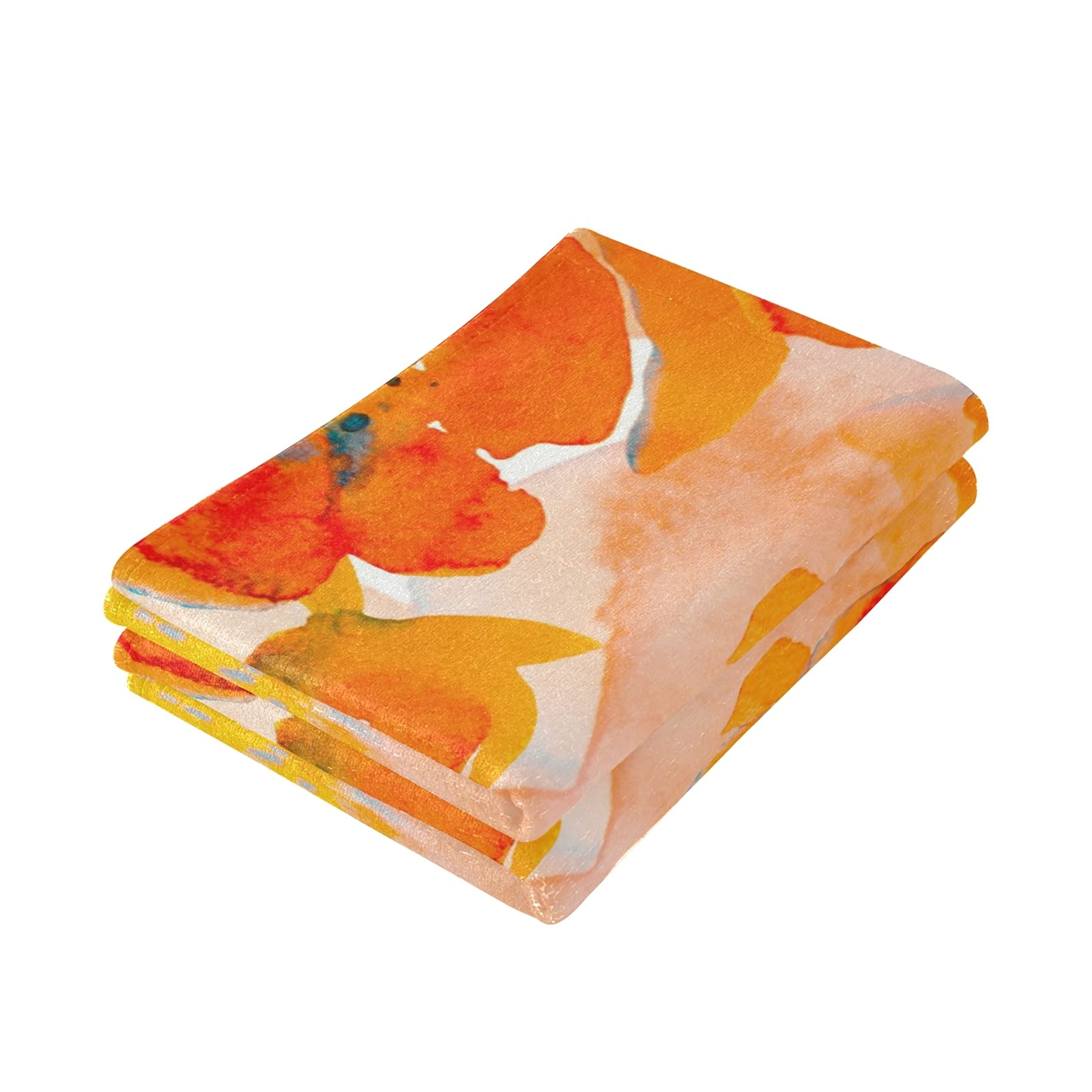 ALAZA Corn Poppy Orange Flower Hand Towel Set - 2 Pack Absorbent Soft Bath & Kitchen Towels for Bathroom, Dish Drying, Guest Use | Quick-Drying Washcloths for Hotel, Gym, Spa & Home Decor (Orange Floral Design)