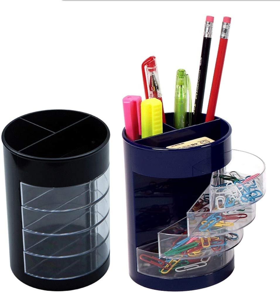Multifunctional Rotating Pen Holder with Transparent Compartments - Desk Organizer for Pencils, Pens & Office Supplies | Perfect for Home, Office & School Workspaces (Color: Blue)