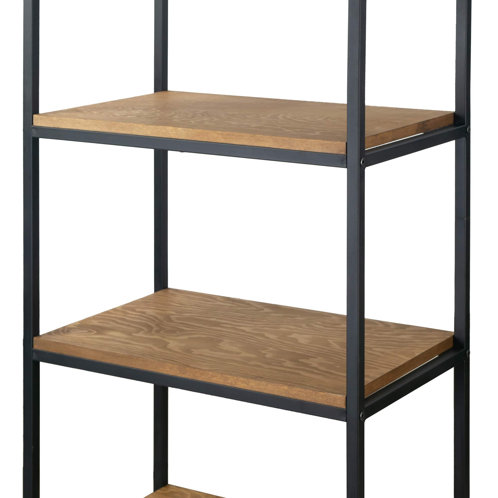 Amy Brown Pine Wood Display Shelf with Metal Frame & Drawer - Stylish Bookcase for Living Room, Bedroom, or Office Storage & Organization