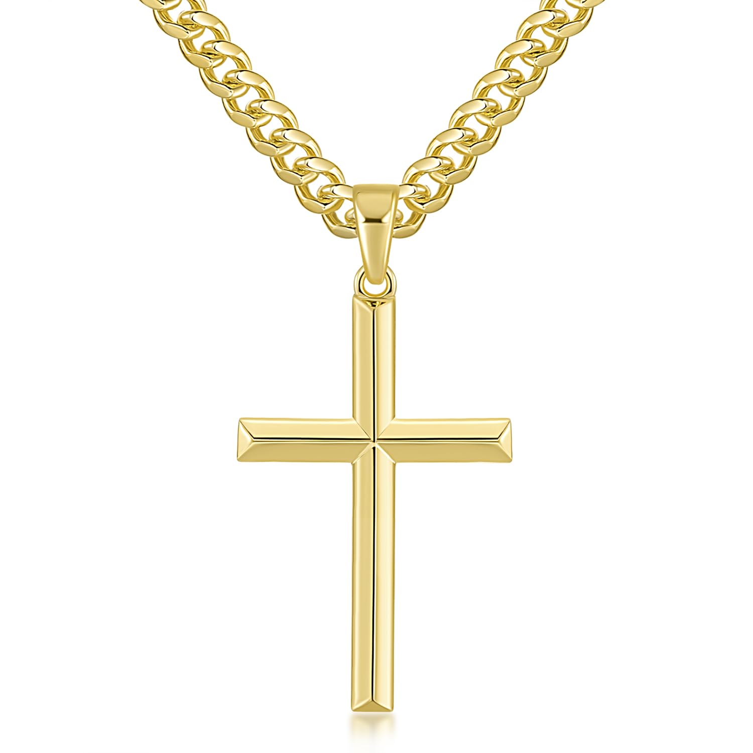 14K Gold Cross Necklace for Men & Women - Durable Pendant Necklace with 20/22/24 Inch Chain - Perfect for Daily Wear, Gifts & Religious Occasions