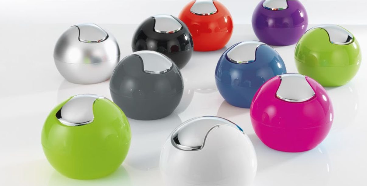 Spirella Bowl 10.14972 1L Black Polystyrene Trash Can - Perfect for Office, Kitchen, Bathroom & Small Space Waste Disposal