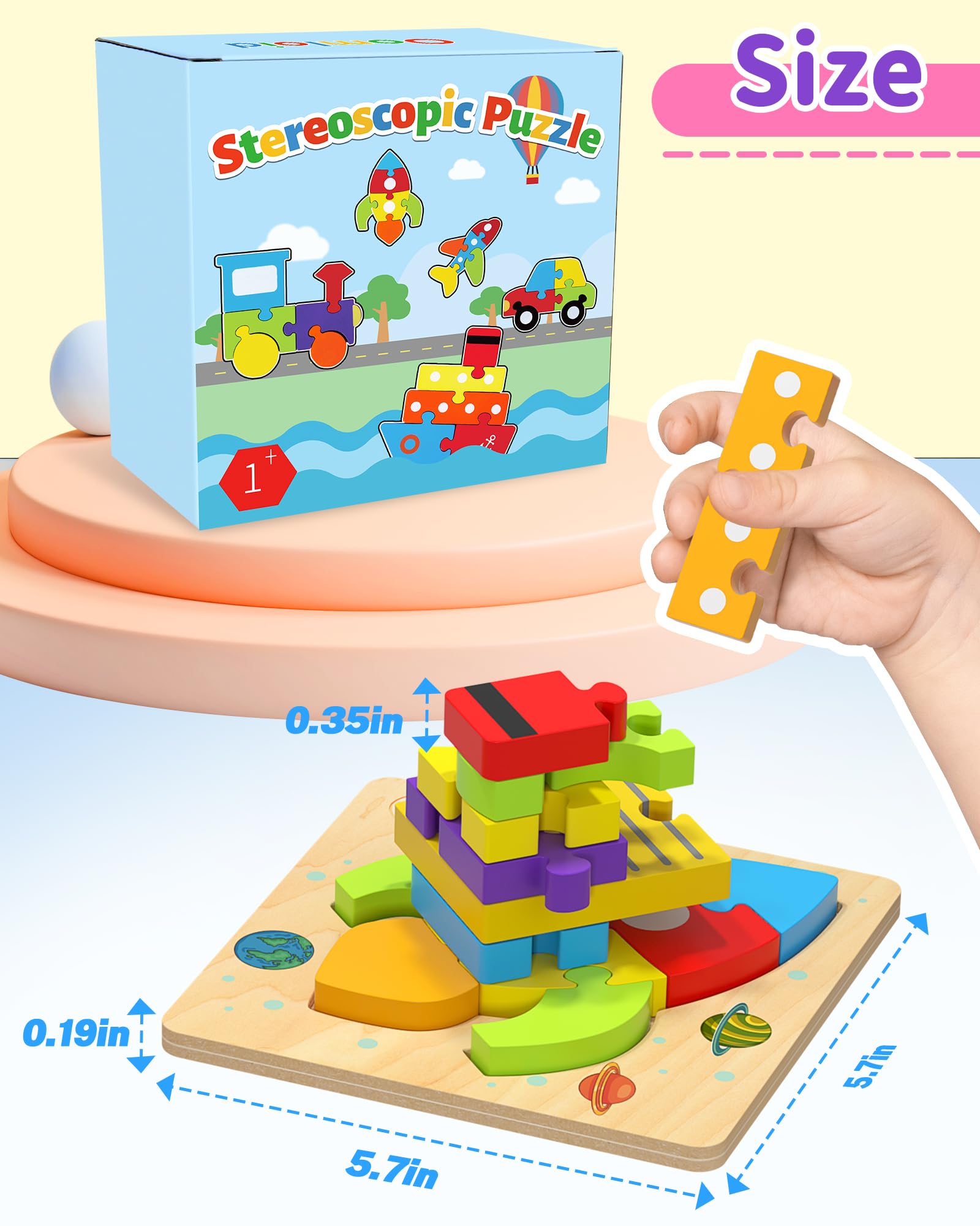 Wooden Puzzles for Toddlers Ages 1-3 - 6 Vehicle Shape Educational Learning Toys for Boys & Girls - Montessori Sensory Toys for 1 2 3 Year Olds - Perfect Birthday Gift for Kids 2-4 Years Old - Great for Early Childhood Development & Montessori Classroom Activities