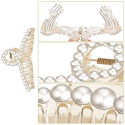 RedChimes Large Pearl Hair Claw Clip - 1 Piece White Hair Barrettes for Women & Girls, Strong Hold Thick Hair Clutches, Perfect for Updos, Ponytails & Everyday Hairstyles