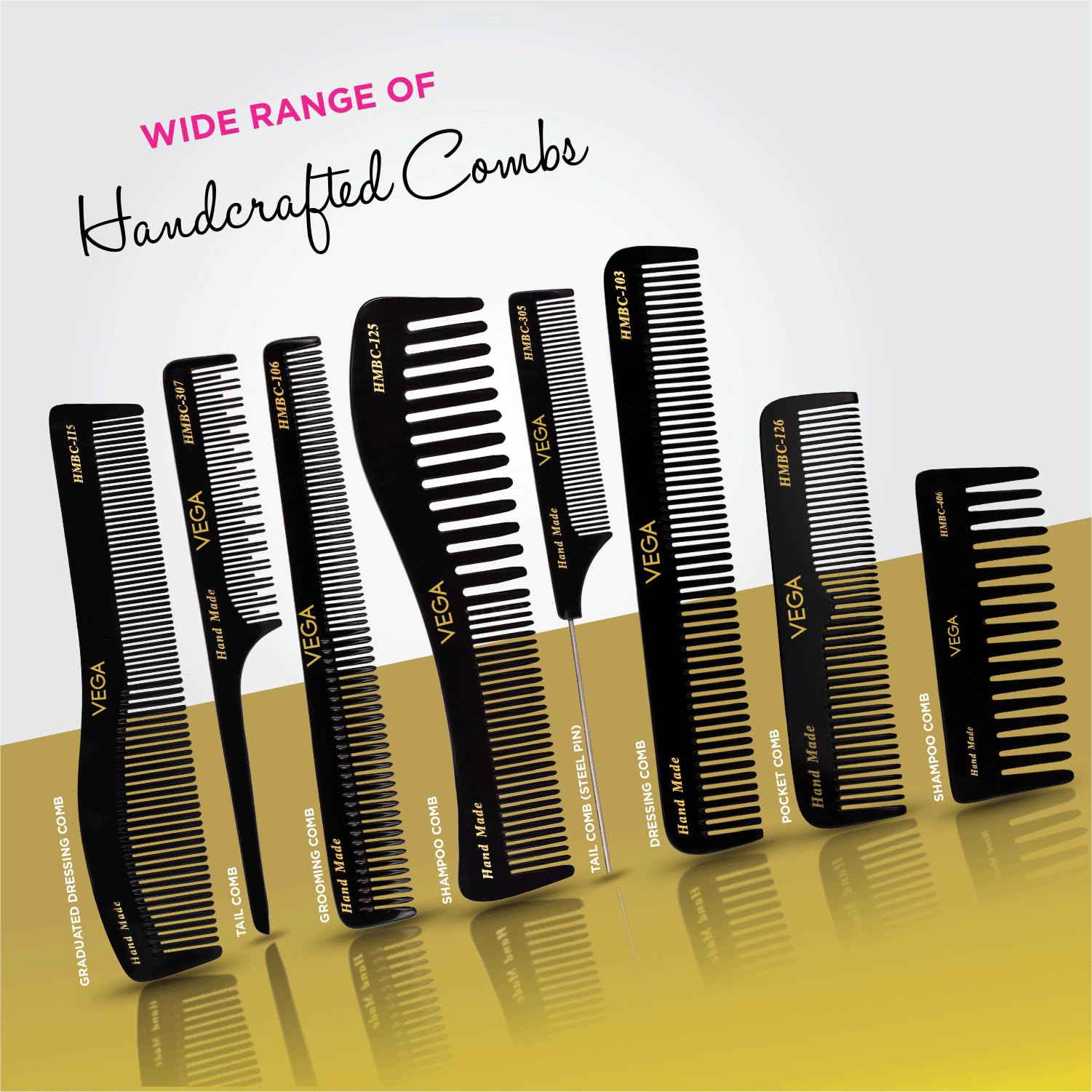 Vega Pocket Hair Comb for Men & Women - Handmade Black Travel Comb (HMBC-126) | India's No.1 Hair Comb Brand | Perfect for On-the-Go Styling, Travel & Everyday Use