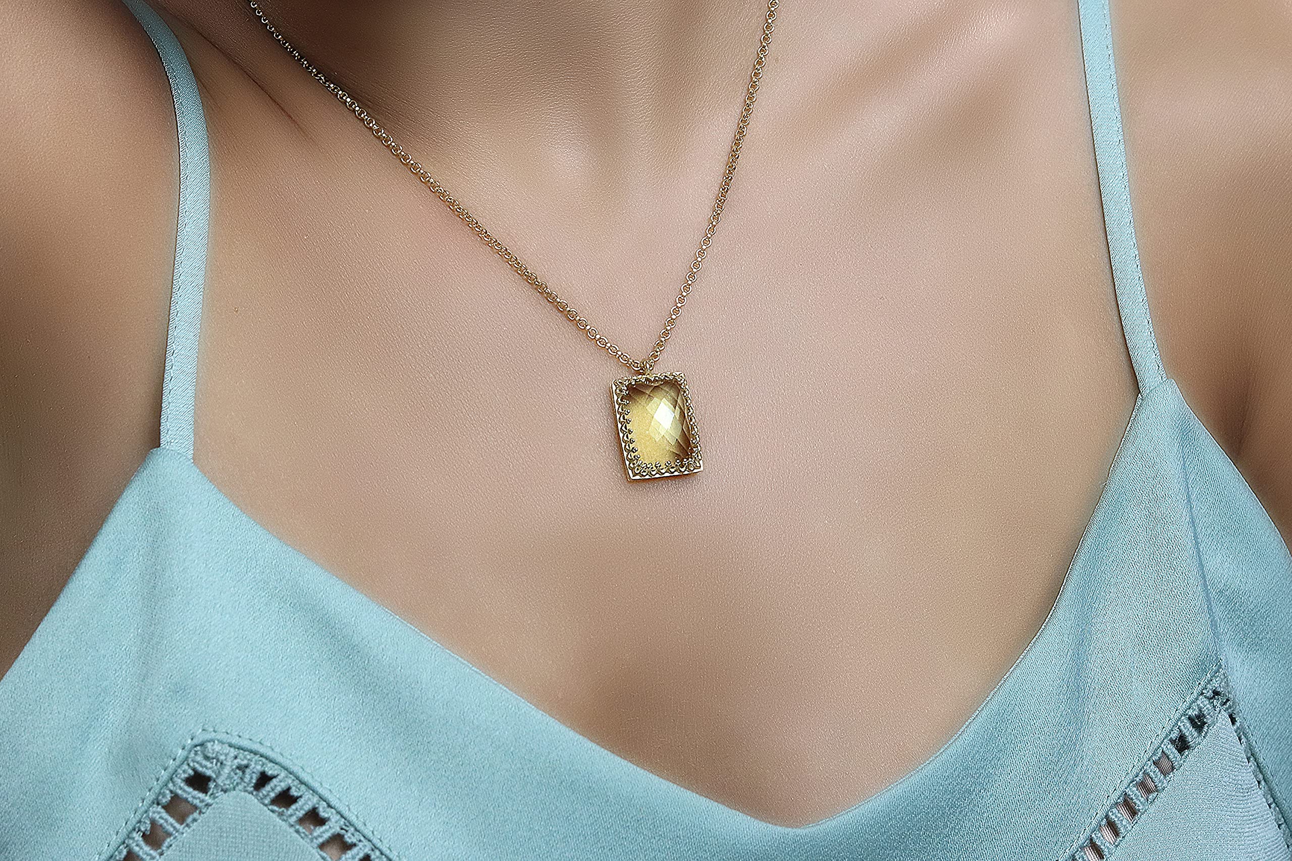 Handmade Lemon Quartz Pendant Necklace for Women - Vintage Inspired Crystal Jewelry, Artisan Statement Necklace - Customizable Material - Perfect for Weddings, Parties & Everyday Elegance
