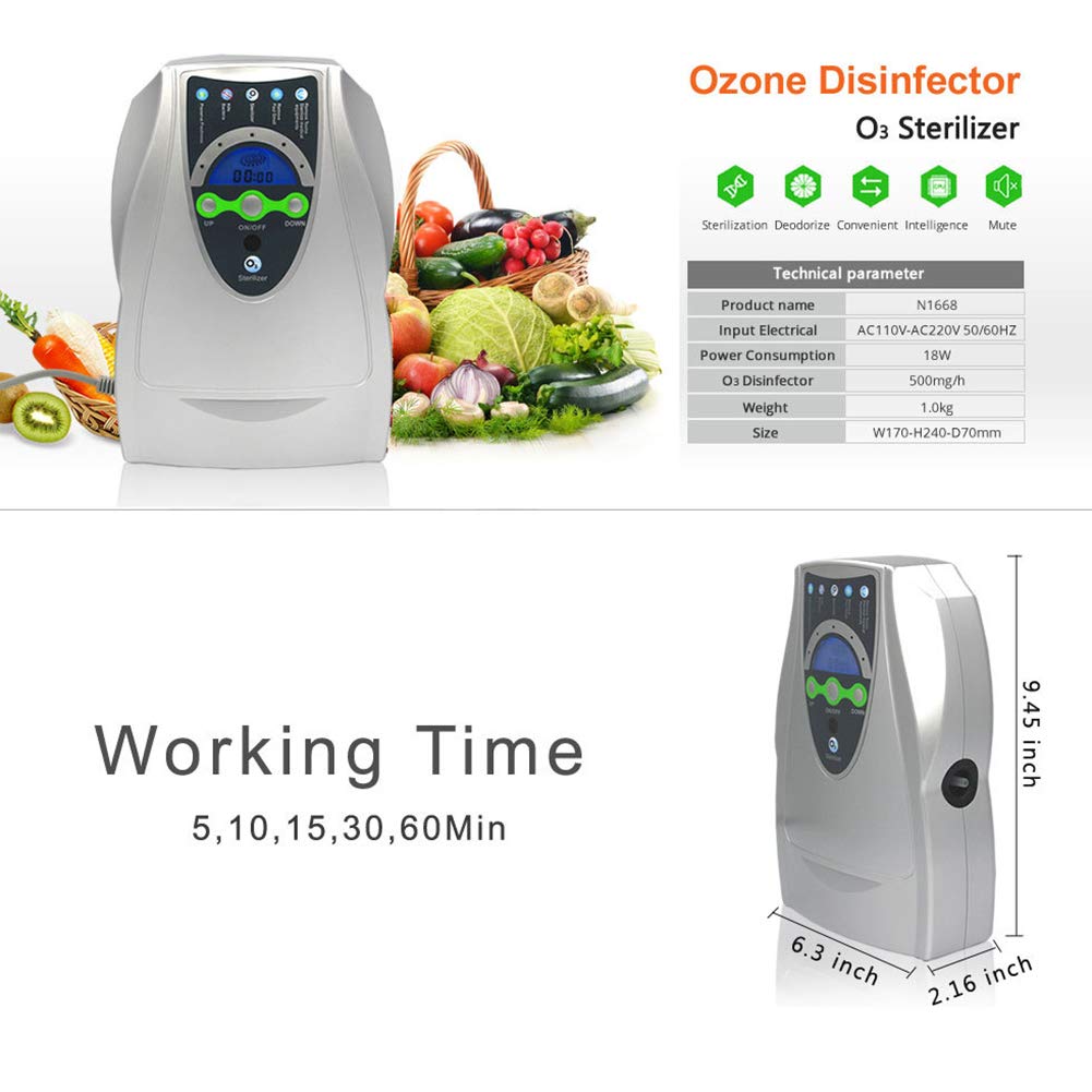 Ozone Generator for Home Use - Multi-Function Fruit & Vegetable Cleaner & Water Purifier - Eliminates Pesticides & Bacteria - Perfect for Kitchen, Office & Household Cleaning