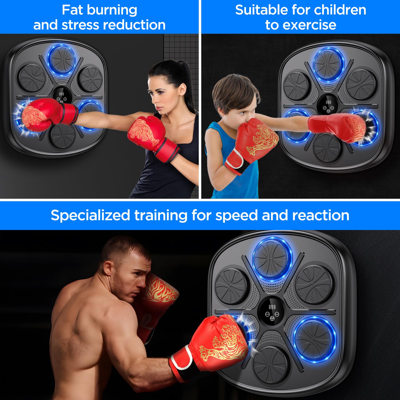 2024 Smart Music Boxing Machine with Speed Adjustment - Boxing Training Equipment with Gloves, Electronic Punching Pad for Home Gym - Perfect for Fitness, Stress Relief & Cardio Workouts (Black)