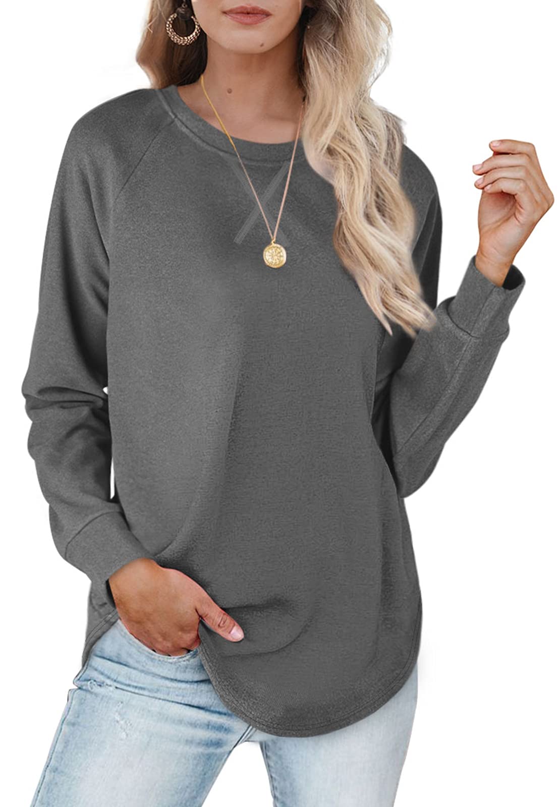 XIEERDUO Women's Loose Fit Crewneck Sweatshirt - Long Sleeve Pullover Top for Casual Wear, Lounge & Everyday Outfits