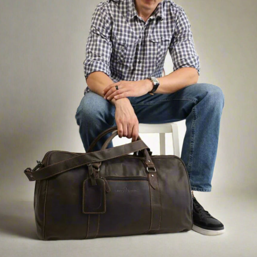 Premium Greenwood Leather Weekender Bag for Men & Women - Durable Carry-On Duffel for Travel, Gym, Work & Weekend Getaways