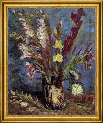 Vincent Van Gogh Gladioli Vase Art Print - 16x20 Inch Premium Canvas with Gold Frame - Perfect for Home Decor, Office & Gift Ideas