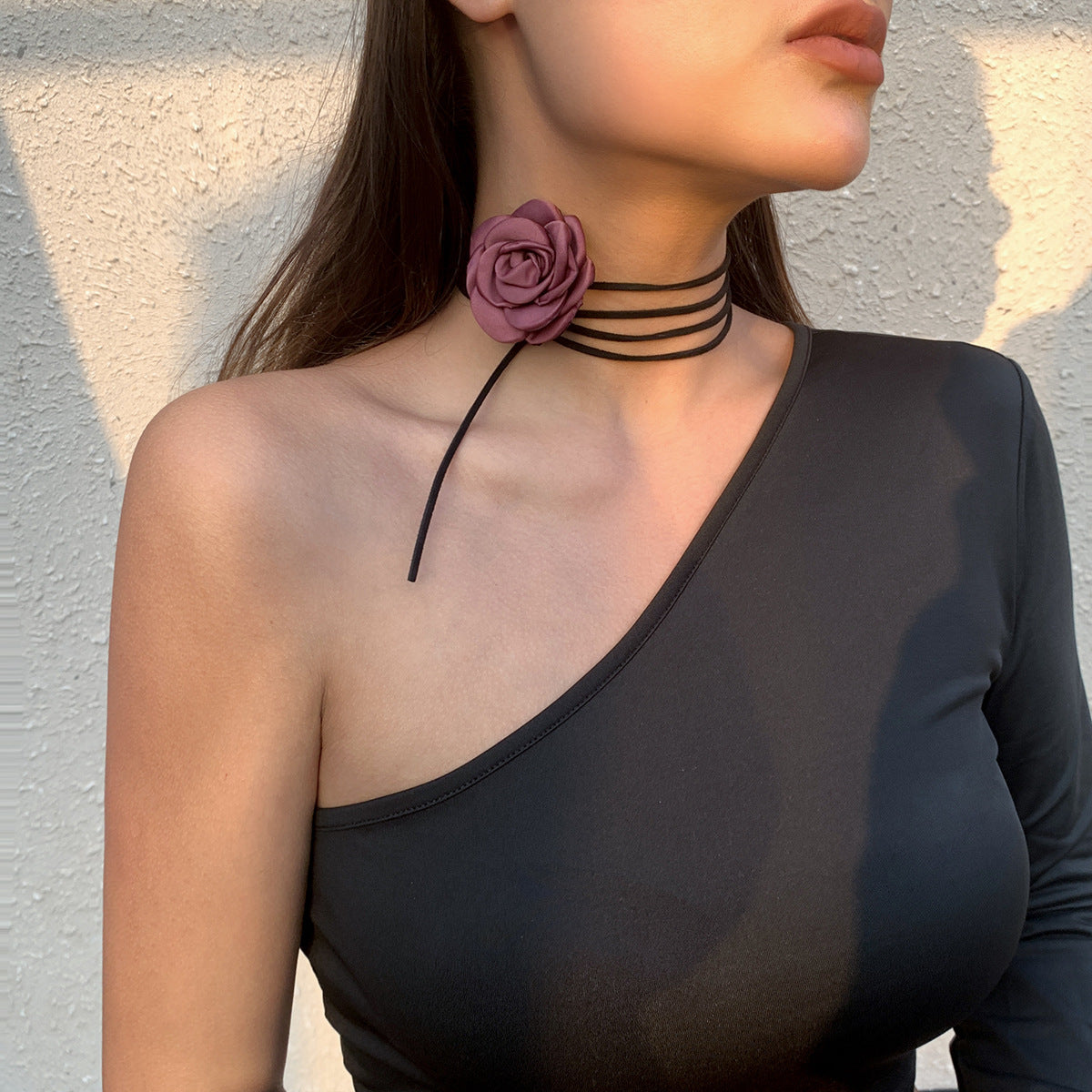 Rose Phantom Flower Suede Choker Necklace | Gothic Victorian Costume Jewelry | Perfect for Halloween, Cosplay & Vintage Fashion Outfits