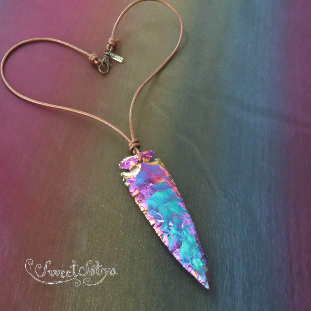 Titanium Agate Arrowhead Pendant Necklace - Handmade Gemstone Jewelry for Men & Women - Perfect for Outdoor Adventures, Boho Fashion & Gift Giving